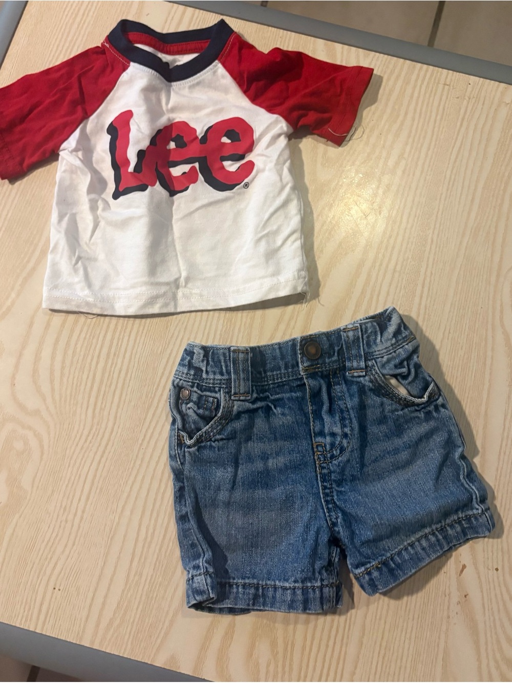 Lee White Tee with Red Logo Raglan Sleeves
